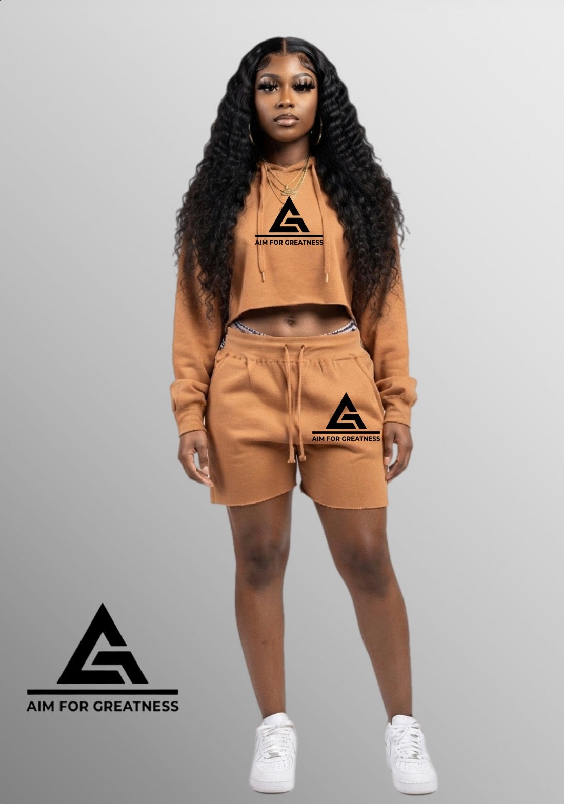 Aim For Greatness Signature Crop Hoodie & Raw-Hem Short Se