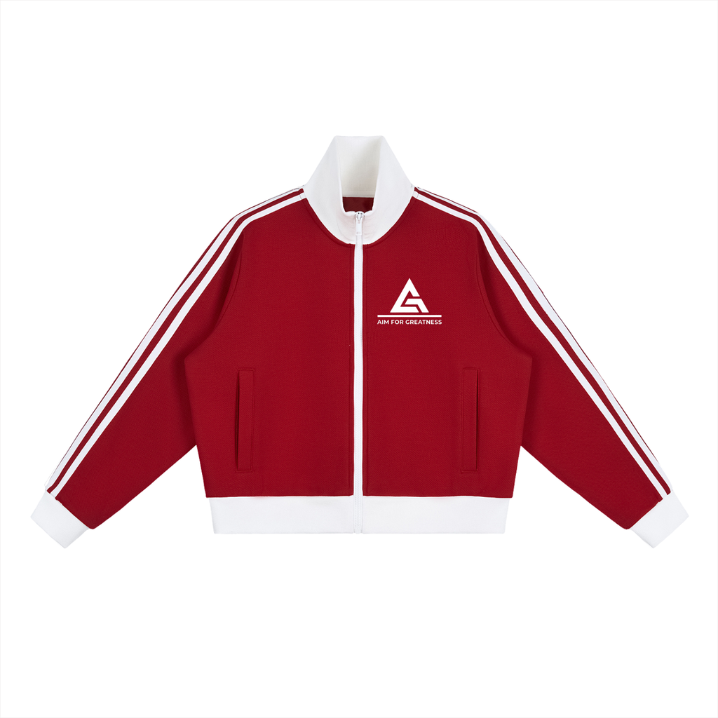 Contrast Side Stripe Fleece Cropped Track Jacket