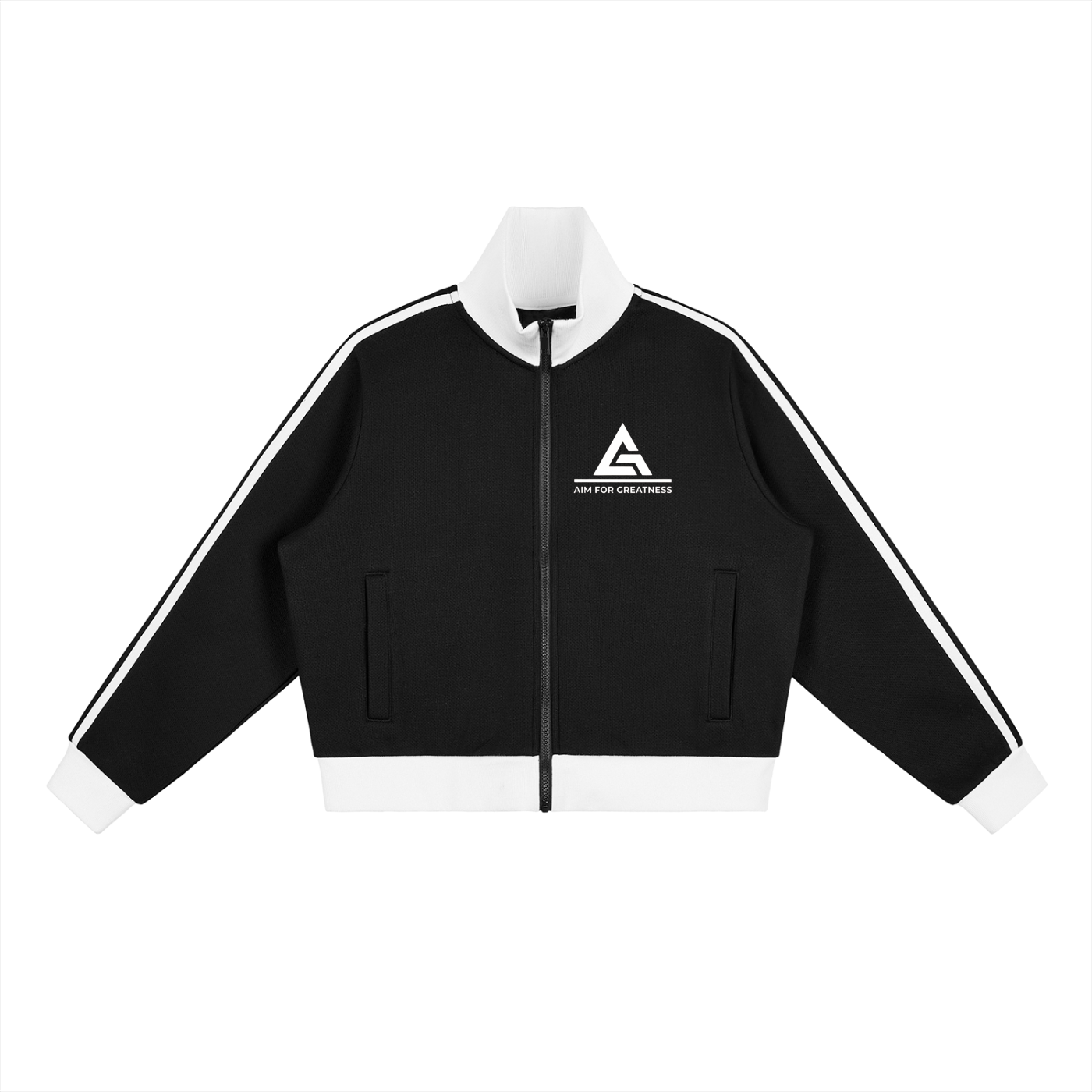 Contrast Side Stripe Fleece Cropped Track Jacket