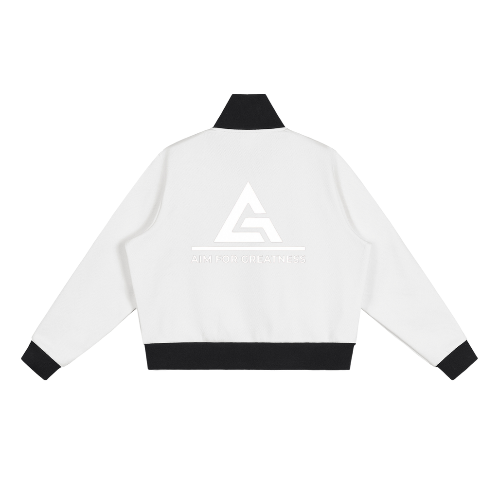 Contrast Side Stripe Fleece Cropped Track Jacket