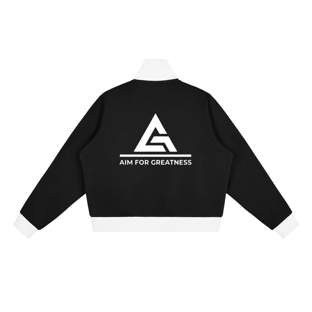 Contrast Side Stripe Fleece Cropped Track Jacket