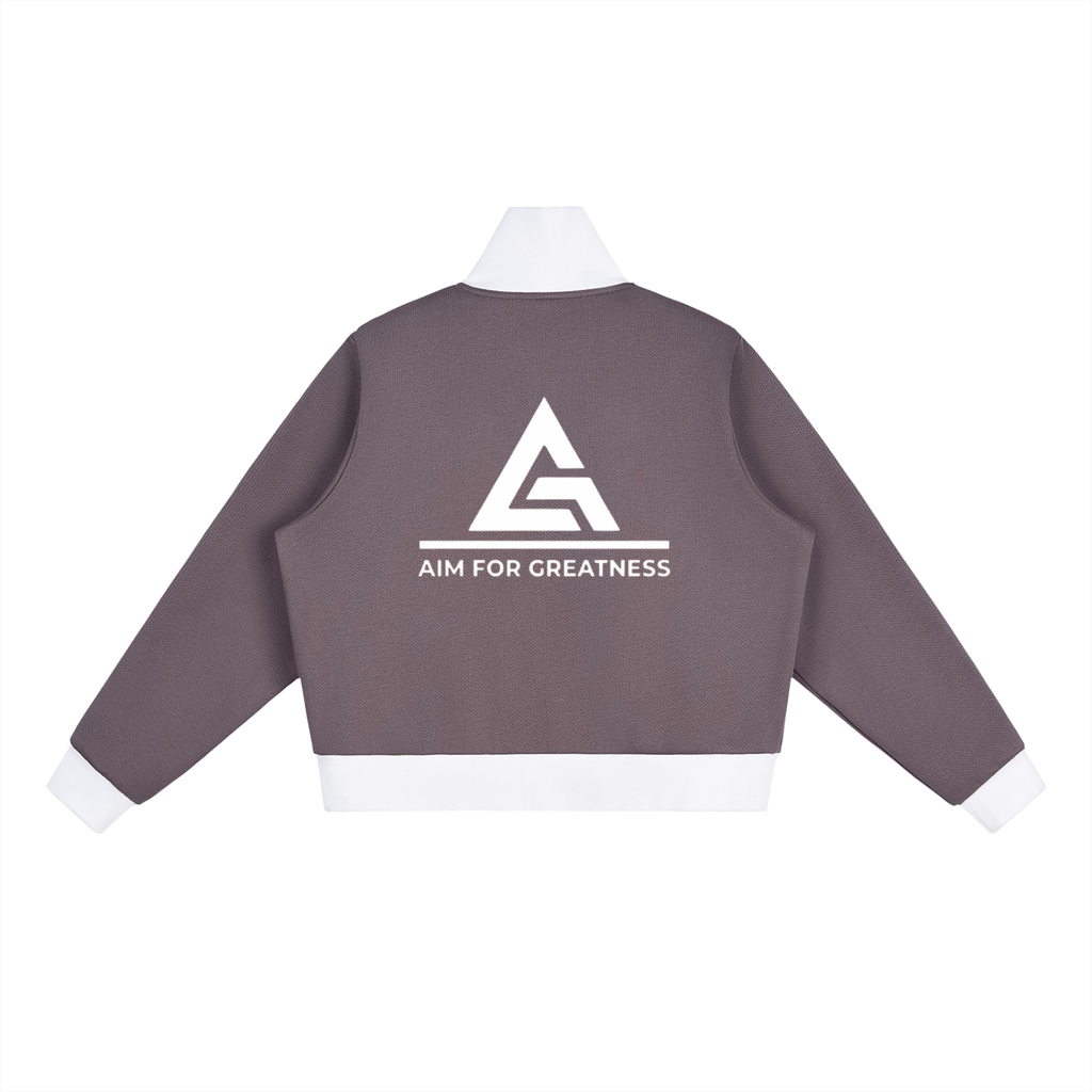 Contrast Side Stripe Fleece Cropped Track Jacket