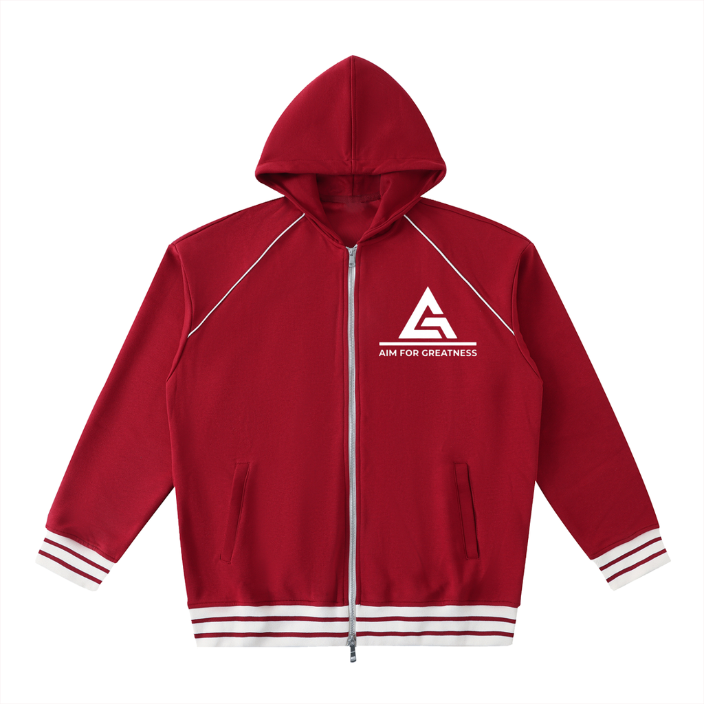 Striped Trim Zip-Up Hoodie