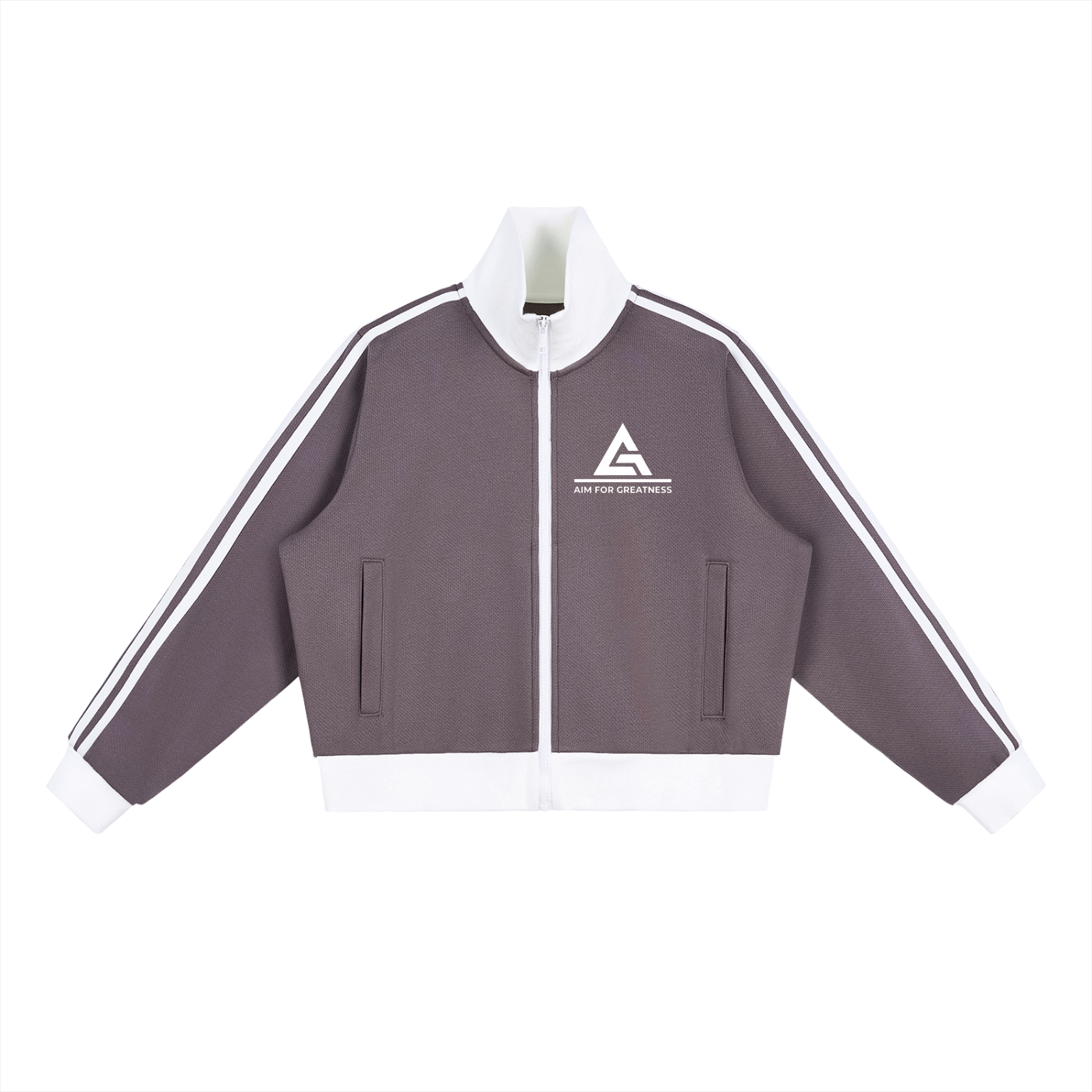 Contrast Side Stripe Fleece Cropped Track Jacket